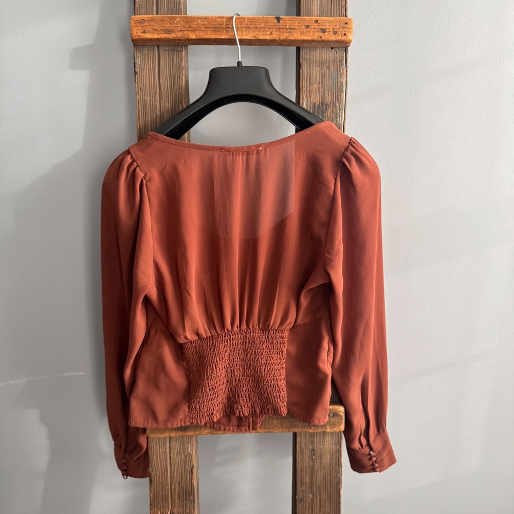 Abercrombie Brown Rust Square Neck  Sz S‎ Milkmaid Y2K Boho Festival Top - Picture 3 of 6